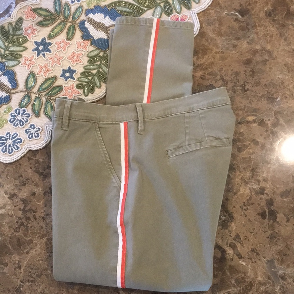 New FRAME Le Beau Duo Tape Cropped Chino Pants size 31 Olive Green